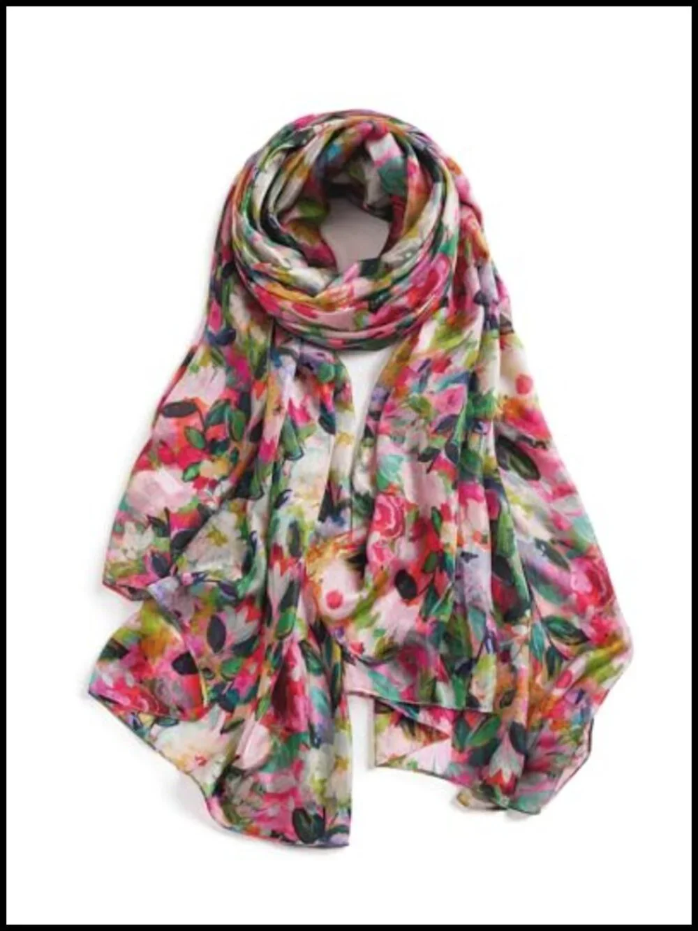 100% Mulberry Silk Scarf for Women, Extra Large Floral Shawl Wrap, Lightweight